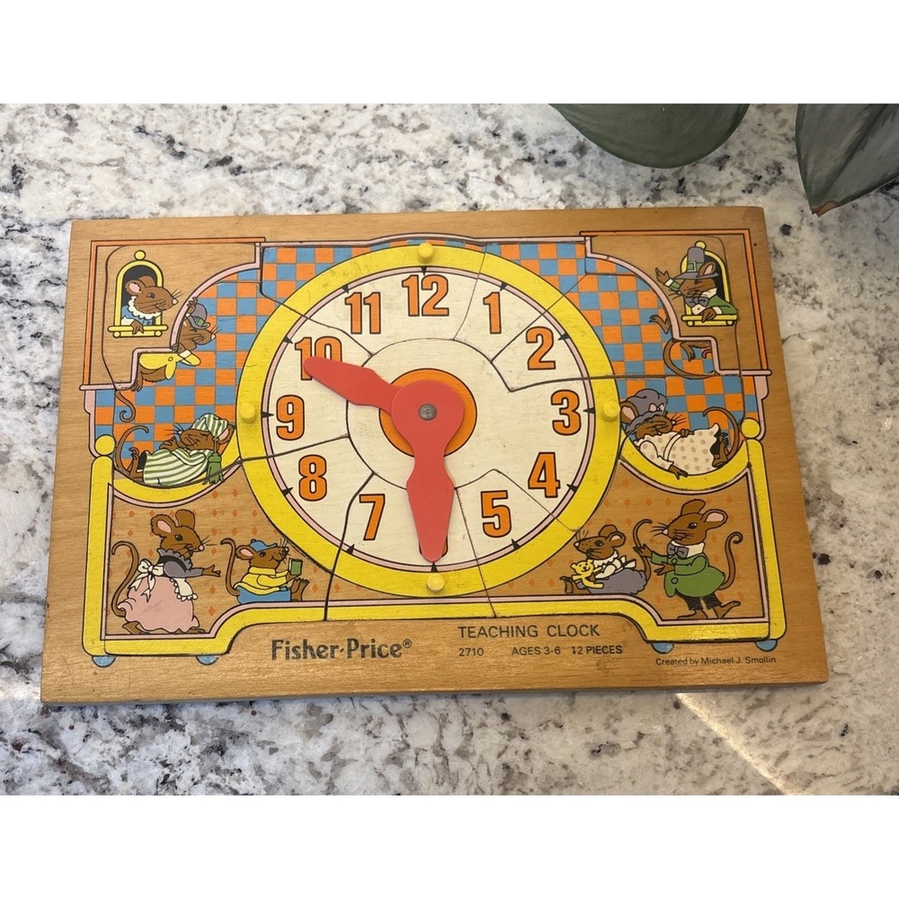 Vintage‎ Fisher-Price Teaching Clock Puzzle #2710 Complete Mice Time Homeschool